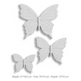 P373 Yana Üçlü Uçan Kelebekler Ham Polyester Obje P373 Yana Üçlü Uçan Kelebekler Ham Polyester Obje
