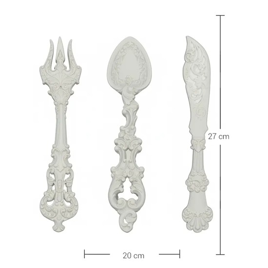 P387 Yana Üçlü Vintage Çatal Bıçak Kaşık Seti Ham Polyester Obje