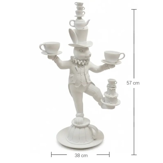 P438 Yana Alice Çay Saati Tavşanı Ham Polyester Obje