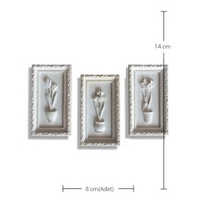 Violette Ham Polyester 3'lü Küçük Saksı Çiçeği Dikdörtgen Pano Seti No:72 (14x8 cm)