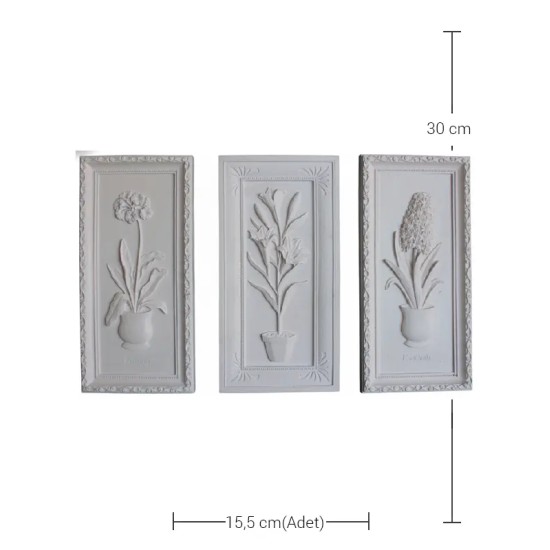 Violette Ham Polyester 3'lü Saksı Çiçeği Dikdörtgen Pano Seti No:73 (30x15,5 cm)