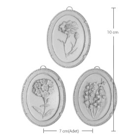 Violette Ham Polyester 3'lü Küçük Oval Çiçek Pano Seti No:74 (10x7 cm)