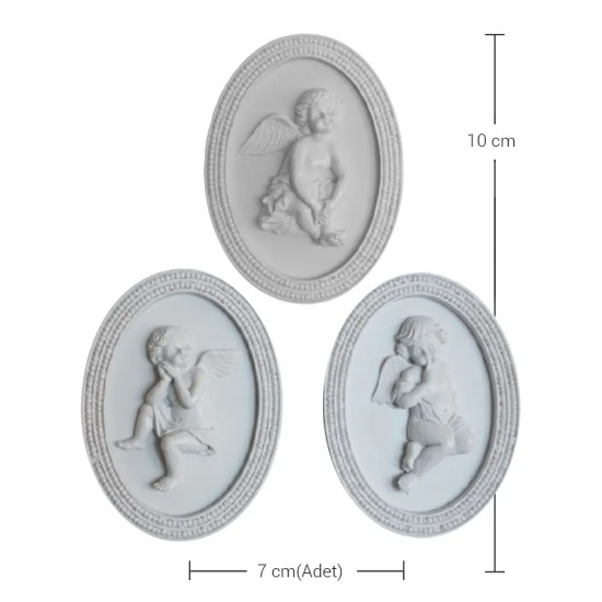 Violette Ham Polyester 3'lü Küçük Oval Melek Pano Seti No:75 (10x7 cm)