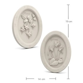 Violette Ham Polyester İkili Çiçek Kabartmalı Oval Pano (19*14 cm)