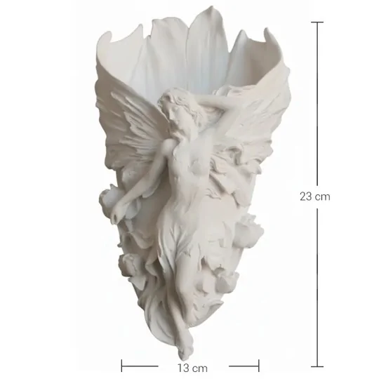 Violette Ham Polyester Kanatlı Peri Figürlü Çiçek Duvar Vazo No:117 (23x13 cm)