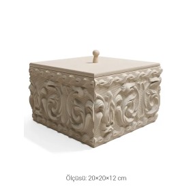 EHS121 Ahşap Obje Oymalı Kutu Çizgili Desen (20×20×12 cm)