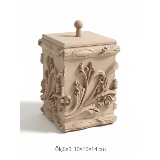 EHS123 Ahşap Obje Oymalı Kutu Düz Desen (10×10×14 cm)