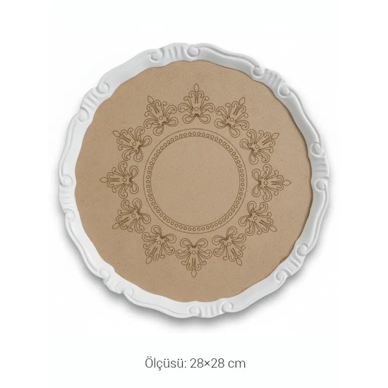 EHS138 Ahşap Obje İnce Kenar Desenli Sunumluk (28×28 cm)