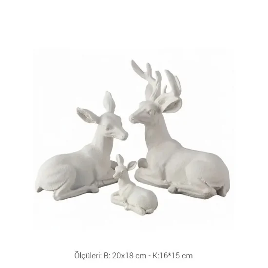 Violette Ham Polyester 3'lü Geyik Ailesi Figür Seti No:212