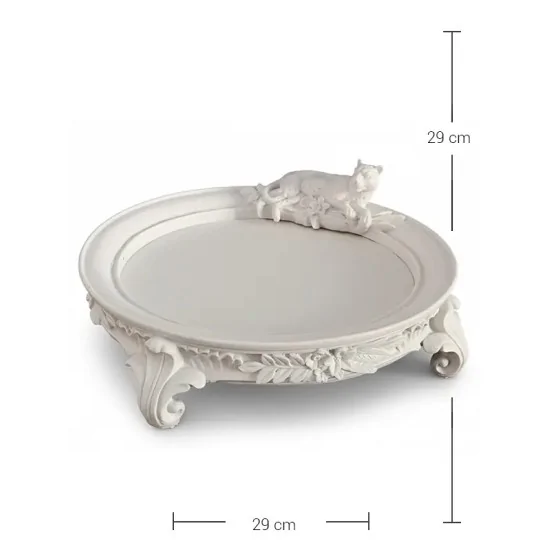 Violette Ham Polyester Leopar Figürlü Oymalı Yuvarlak Ayaklı Tepsi No:204 (29x29 cm)