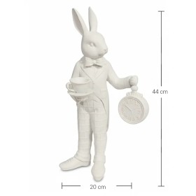 P439 Yana Beyaz Tavşan Figürü Cep Saatli Ham Polyester Obje