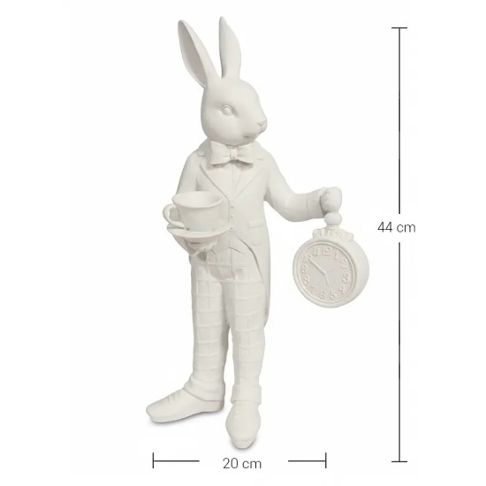 P439 Yana Beyaz Tavşan Figürü Cep Saatli Ham Polyester Obje