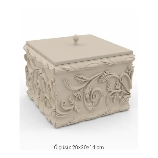 EHS120 Ahşap Obje Oymalı Kutu Düz Desen (20×20×14 cm)