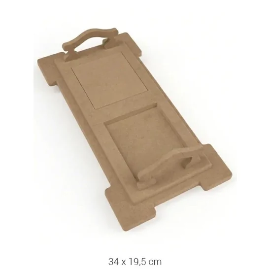 T787 Küçük Karolu Tepsi Düz Kenar Ahşap Boyanabilir Obje