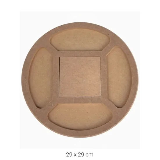 T783 Ahşap Yuvarlak Karolu Tepsi Boyanabilir Obje