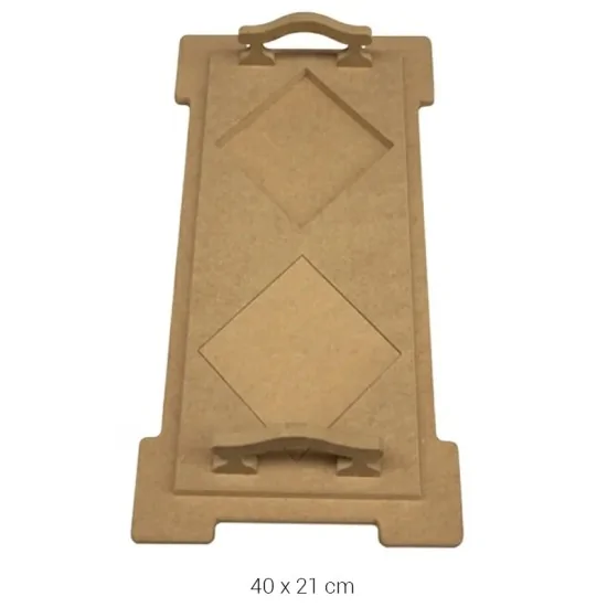 T785 Büyük Karolu Tepsi Düz Kenar Ahşap Boyanabilir Obje