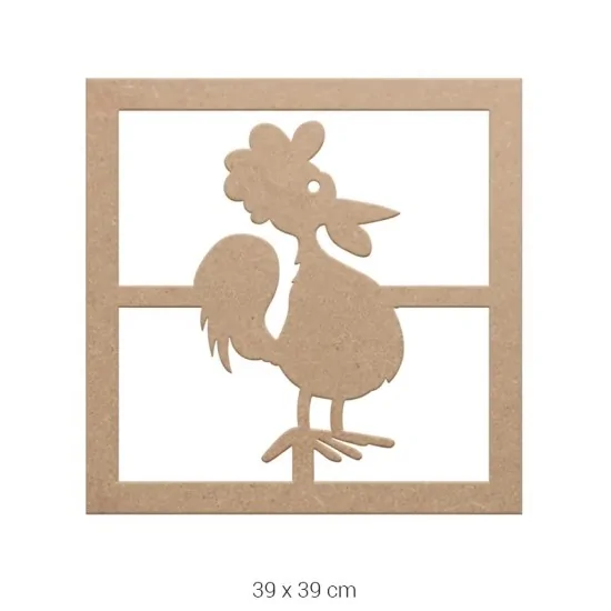 DS023 Horoz Figürlü Dekoratif Duvar Süsü Ham Ahşap Boyanabilir Obje