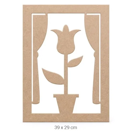 DS049 Lale Figürlü Pencere Dekoratif Duvar Süsü Ham Ahşap Boyanabilir Obje