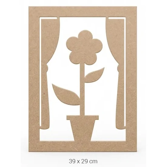 DS050 Papatya Figürlü Pencere Tasarımlı Dekoratif Duvar Süsü Ahşap Boyanabilir Obje