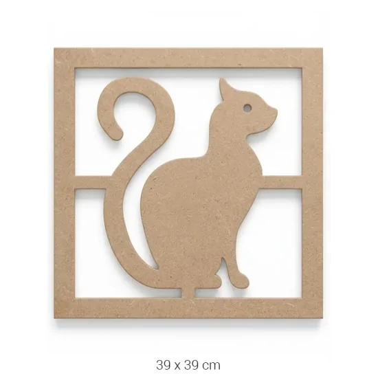 DS021 Kedi Dekoratif Duvar Süsü Ahşap Boyanabilir Obje