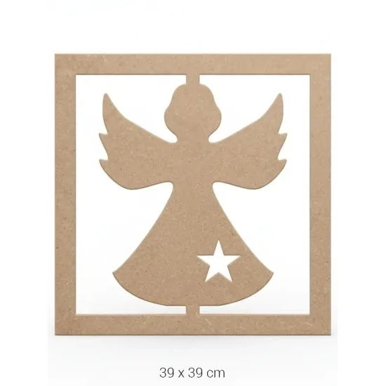 DS024 Yıldızlı Melek Figürlü Dekoratif Duvar Süsü Ahşap Boyanabilir Obje