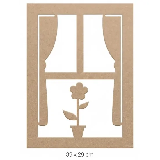 DS047 Çiçekli Pencere Tasarımlı Dekoratif Duvar Süsü Ham Ahşap Boyanabilir Obje