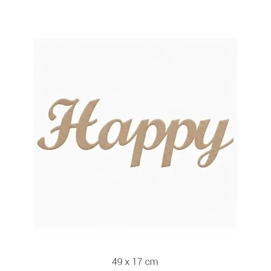 DS117 "Happy" Yazılı Dekoratif Duvar Süsü Ham Ahşap Boyanabilir Obje