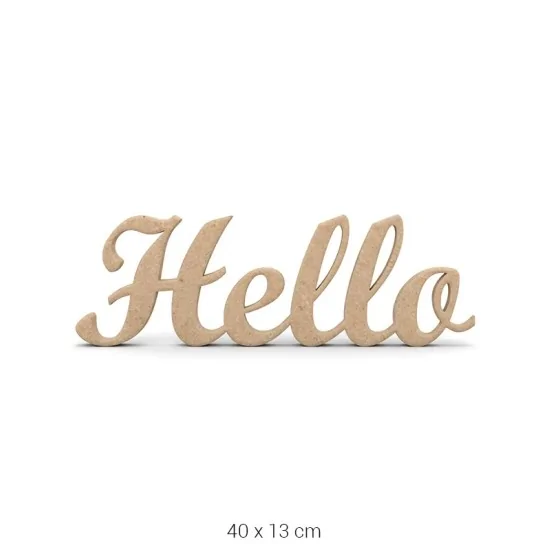 DS121 "Hello" Yazılı Dekoratif Duvar Süsü Ham Ahşap Boyanabilir Obje