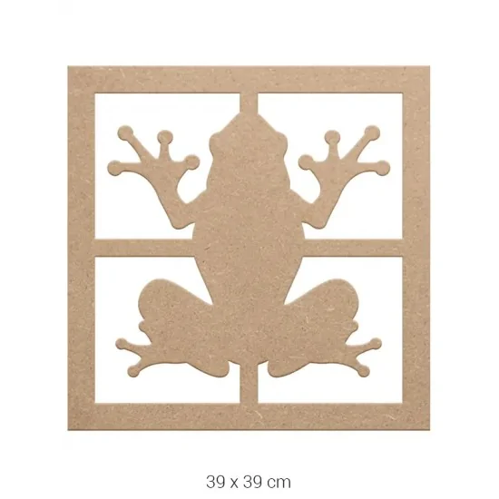 DS026 Kurbağa Dekoratif Duvar Süsü Ham Ahşap Boyanabilir Obje