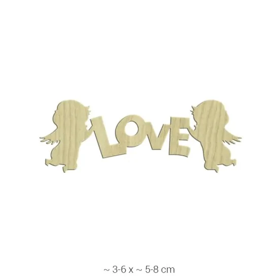KD113 Dekoratif "LOVE" Yazılı Melekler Ahşap Boyanabilir Obje