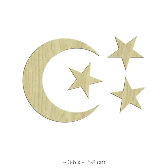 KD071 Dekoratif "Ay ve Yıldız Seti" Tasarımlı Ahşap Boyanabilir Obje