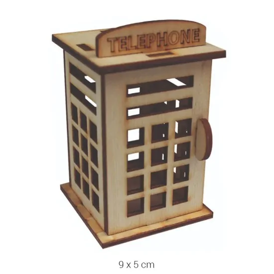 MN41 Minyatür Telefon Kulübesi Ahşap Boyanabilir Obje
