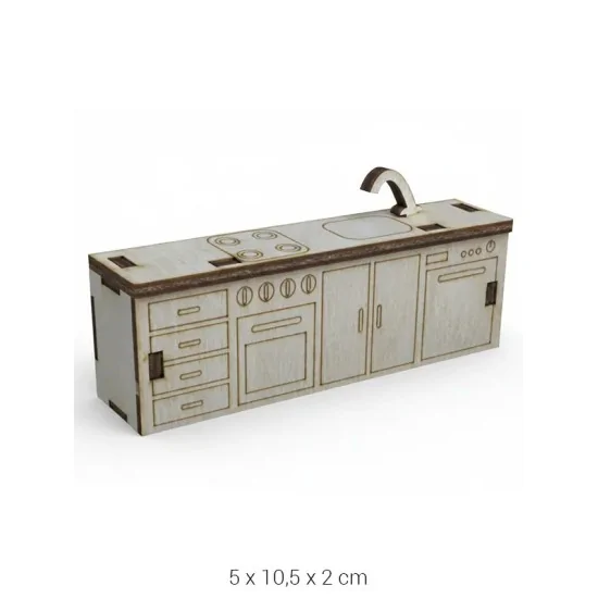 MN63 Minyatür Mutfak Alt Dolabı Ahşap Boyanabilir Obje