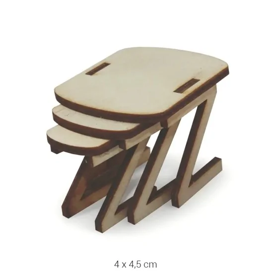 MN50 Minyatür 3'lü Zigon Ahşap Boyanabilir Obje