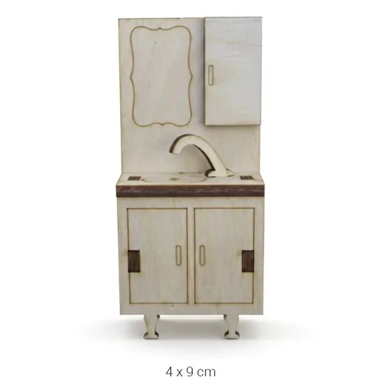 MN62 Minyatür Banyo Dolabı Ahşap Boyanabilir Obje