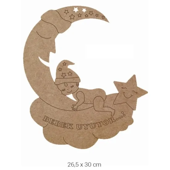 L161 Ahşap Aydede Bebek Uyuyor Kapı Süsü Boyanabilir Obje