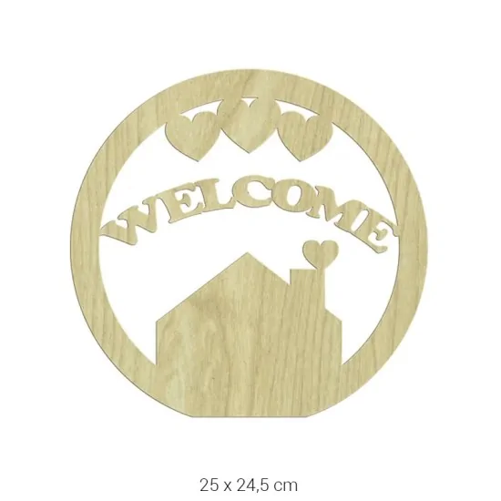 L103 Ahşap Welcome Yazılı Kapı Süsü Boyanabilir Obje