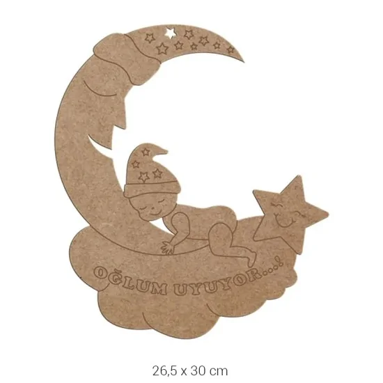 Ahşap Aydede Oğlum Uyuyor Kapı Süsü L157