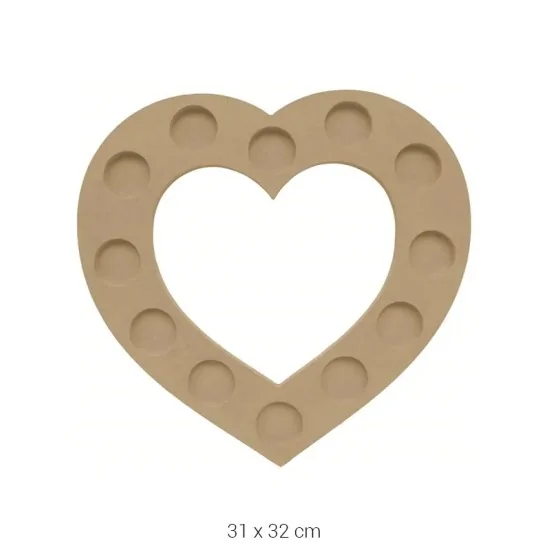 M09 Büyük Kalpli Tealight Mumluk Ahşap Boyanabilir Obje