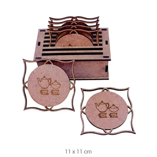 L267 Ahşap Lazer 6’lı Yuvarlak Bardak Altlığı Boyanabilir Obje