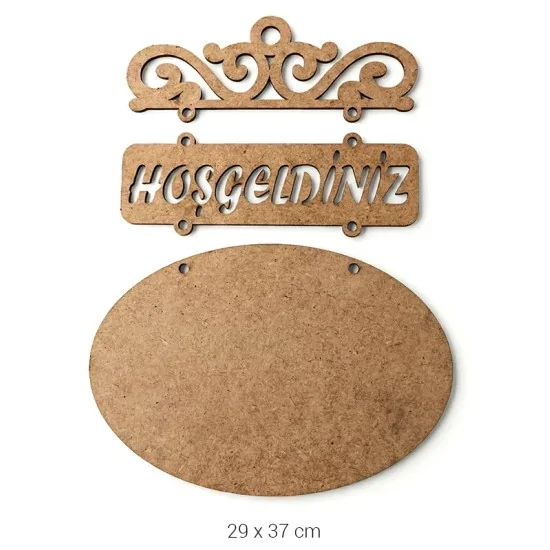 L228 Ahşap Oval Hoşgeldiniz Pano Süs Boyanabilir Obje