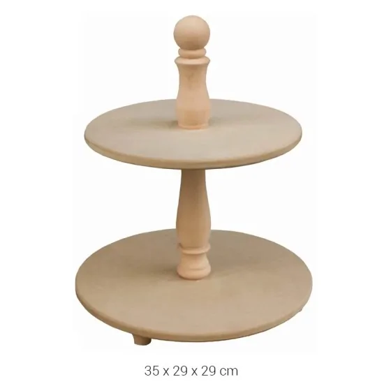 SN06 2 Katlı Torna Saplı Sunumluk Ahşap Boyanabilir Obje