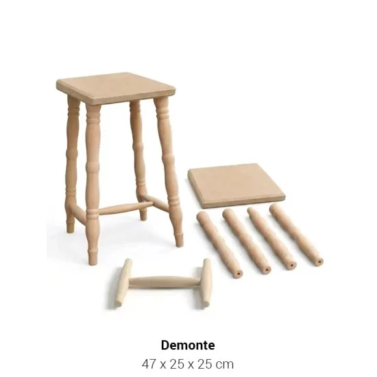 İST07 Torna Ayaklı Kare Tabure 45 cm Ahşap Boyanabilir Obje