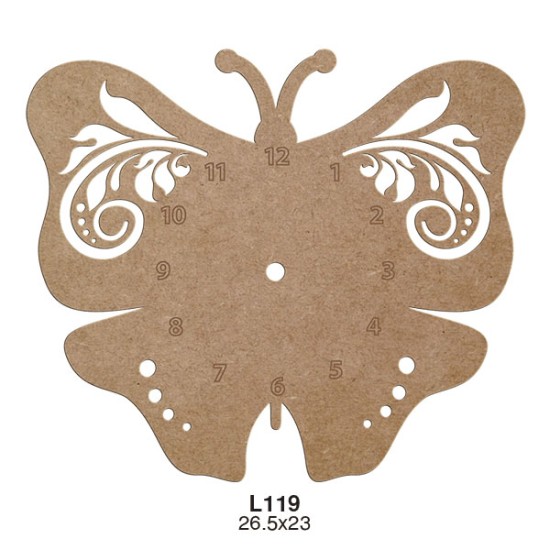 L120 Kelebek Saat Ahşap Boyanabilir Obje
