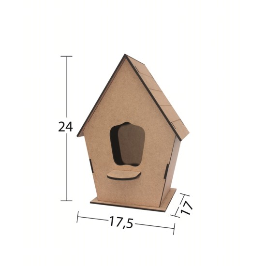 L317 Demonte Orta Boy Kuş Evi Ahşap Boyanabilir Obje