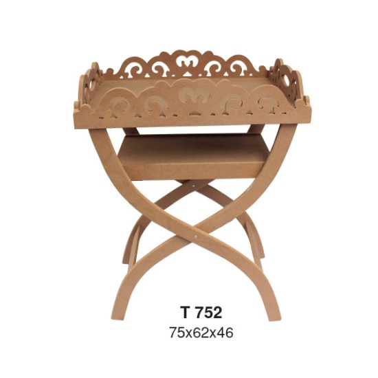 T752 İşlemeli S Ayaklı Tepsi Ahşap Boyanabilir Obje