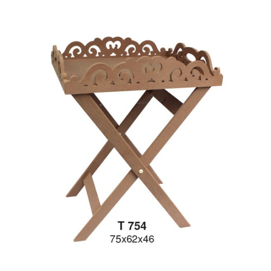 T754 İşlemeli Çapraz Ayaklı Tepsi Ahşap Boyanabilir Obje