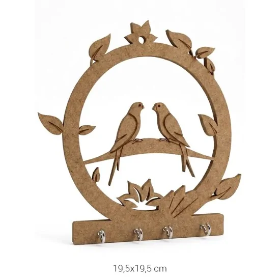 A037 Kuşlu Anahtarlık Ahşap Boyanabilir Obje