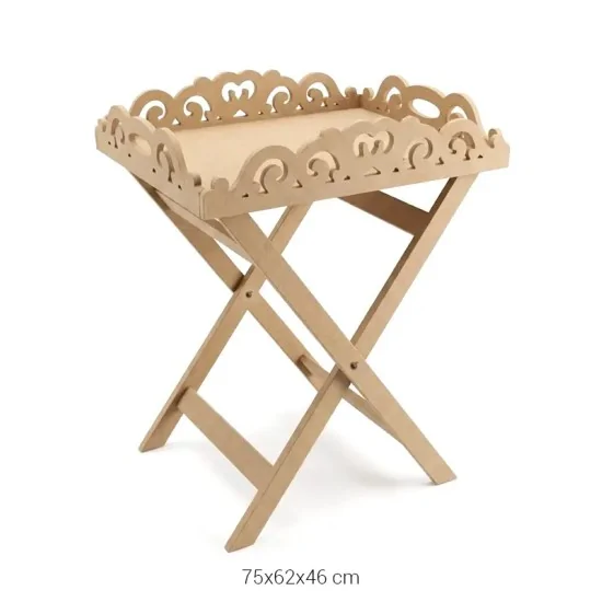 T754 İşlemeli Çapraz Ayaklı Tepsi Ahşap Boyanabilir Obje