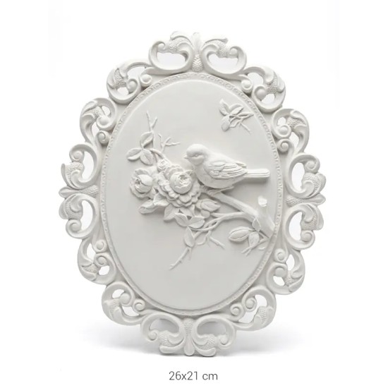 P099 Yana Kuşlu ve Çiçekli Oval Duvar Panosu Ham Polyester Obje